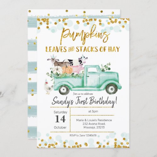 Fall Farm Pumpkin Truck Birthday Invitation