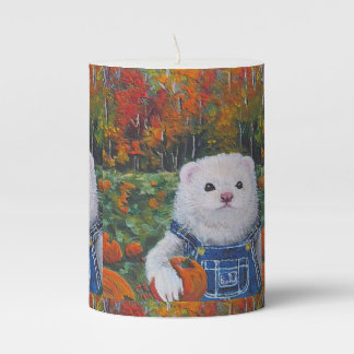 Fall Farmer Ferret With Pumpkin Candle