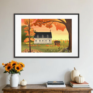 Fall Farmhouse Autumn Pumpkin Extra Large Framed Art