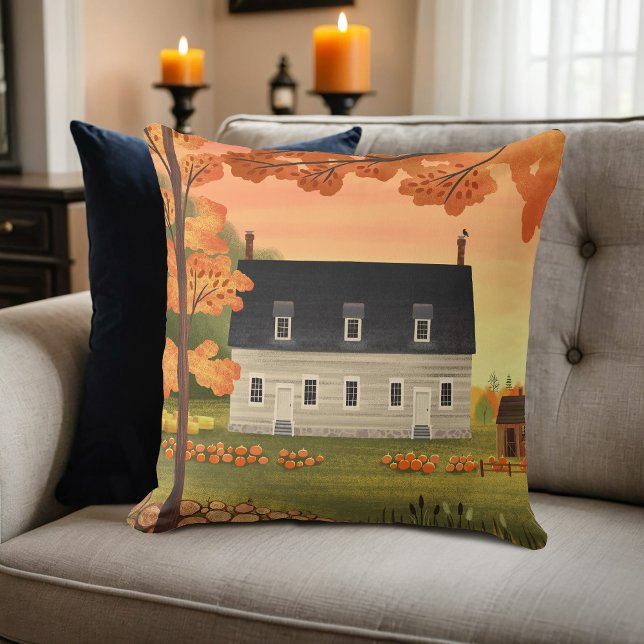 Fall Farmhouse Autumn Pumpkin | Square Throw Pillow (Creator Uploaded)