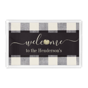 Fall Farmhouse Gingham Pumpkin Welcome Family  Acrylic Tray