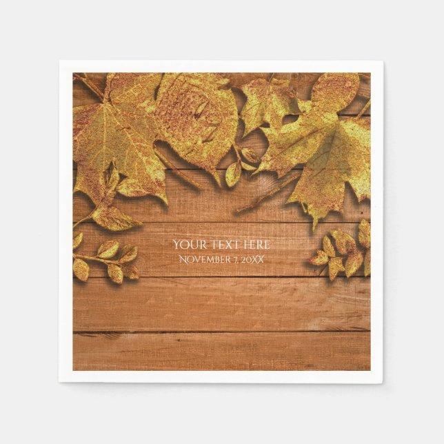 Fall Faux Gold Leaf Art Elegant Autumn Napkins (Front)