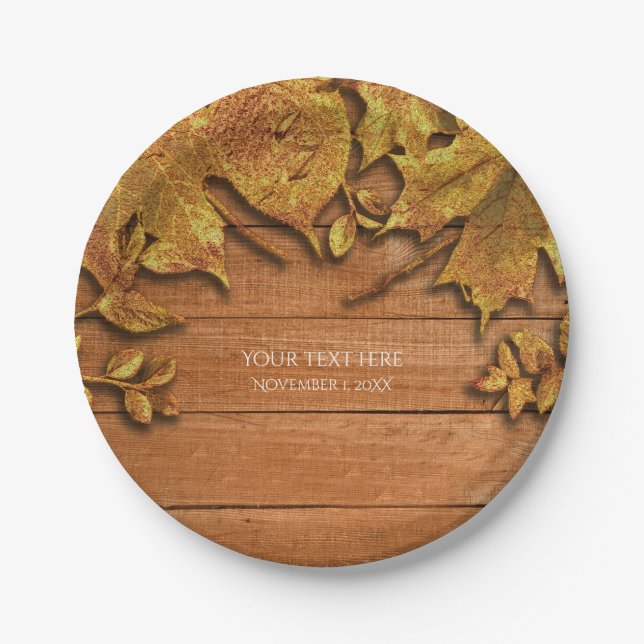 Fall Faux Gold Leaf Art Elegant Autumn Paper Plates (Front)