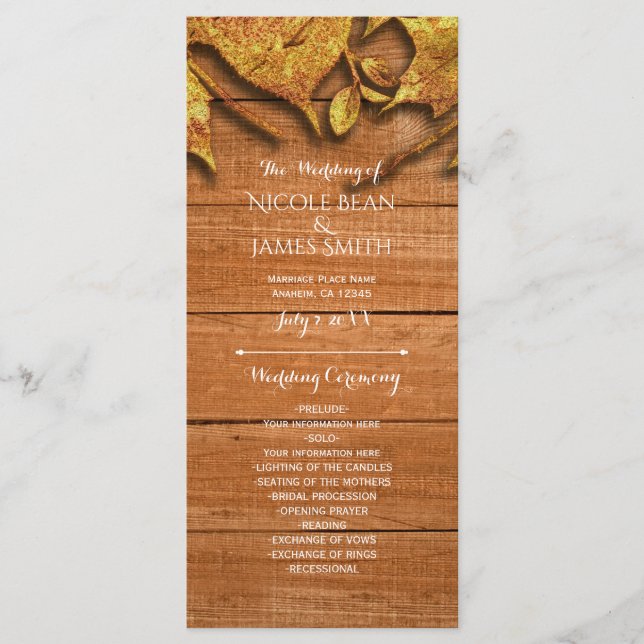 Fall Faux Gold Leaf Art Elegant Autumn Program (Front)