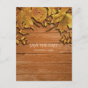 Fall Faux Gold Leaf Art Elegant Autumn Save Date Announcement Postcard
