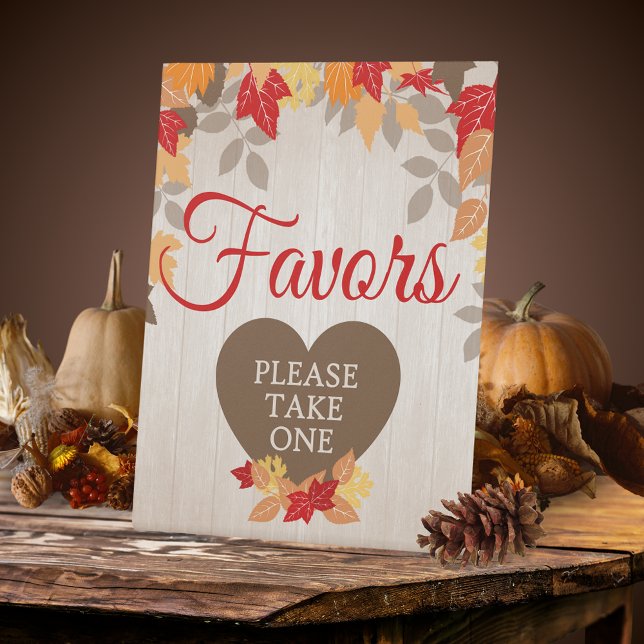 Fall Favor Bridal or Wedding Pedestal Sign (Fall Wedding or Bridal Shower Standing Pedestal Favor Sign. Fall in Love )