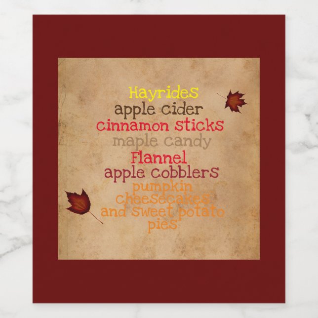 Fall Favorite things list Wine Label (Single Label)