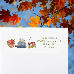Fall Favorites Apples Books Red Wagon Pumpkins Label
