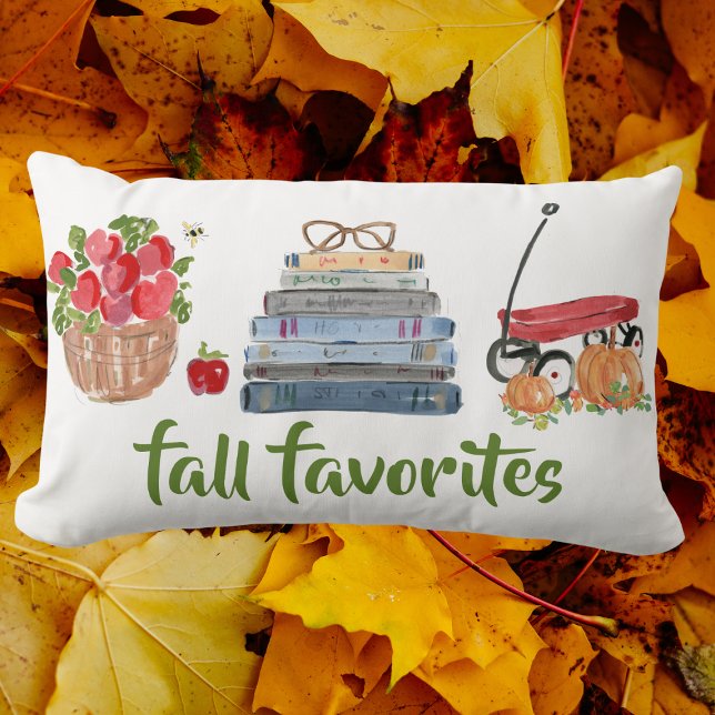 Fall Favorites Apples Books Red Wagon Pumpkins Lumbar Pillow (Creator Uploaded)