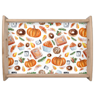 Fall Favorites Watercolor Pattern Pumpkins Autumn Serving Tray