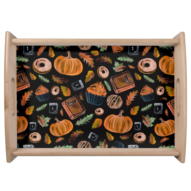 Fall Favorites Watercolor Pattern Pumpkins Autumn Serving Tray (Front)