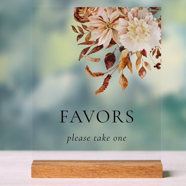 Fall Favors Acrylic Sign (Fall Floral Wedding Favors Acrylic Sign by Painted Paperie
)