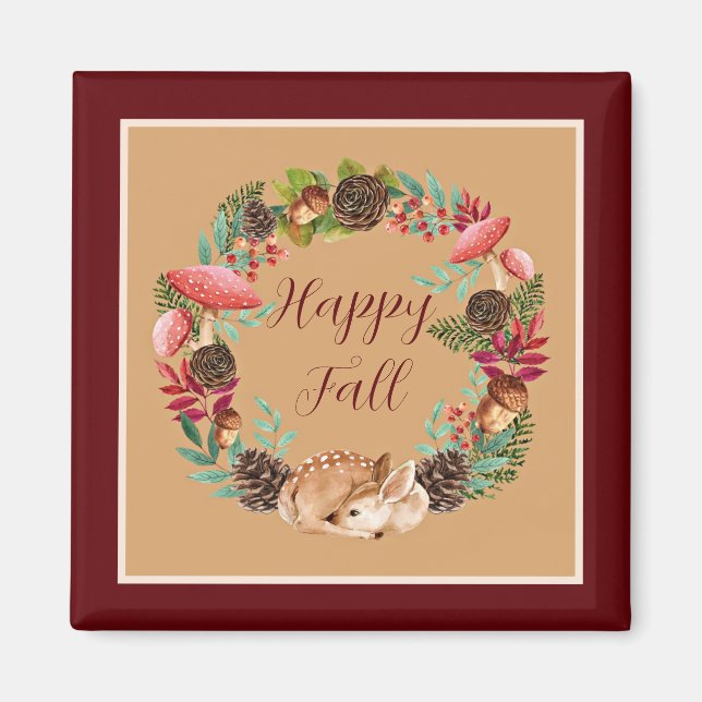 Fall fawn and nature with customizable text  magnet (Front)