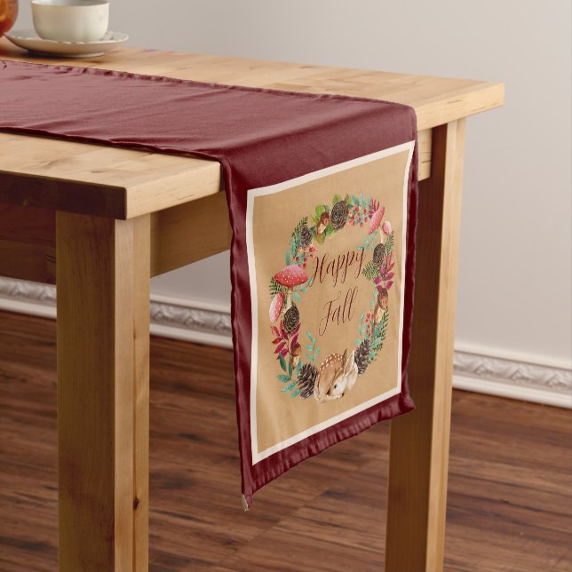 Fall fawn and nature with customizable text  medium table runner (In Situ)