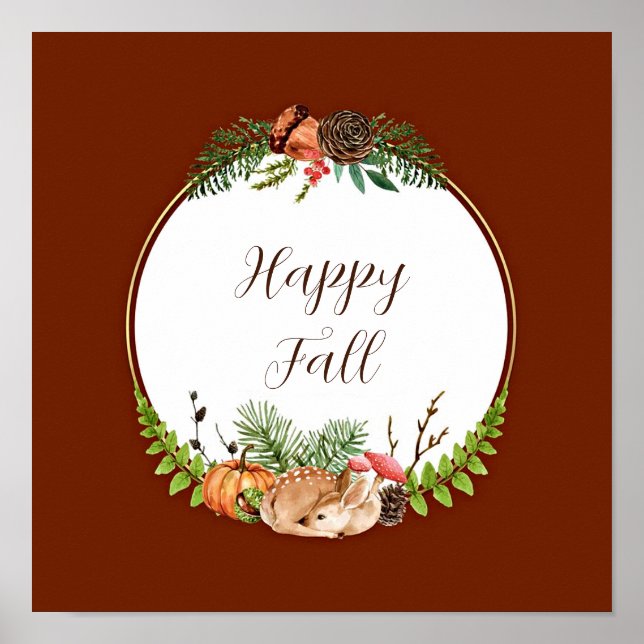 Fall fawn and nature with customizable text  poster (Front)