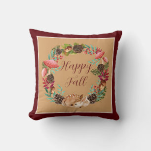 Fall fawn and nature with customizable text throw pillow