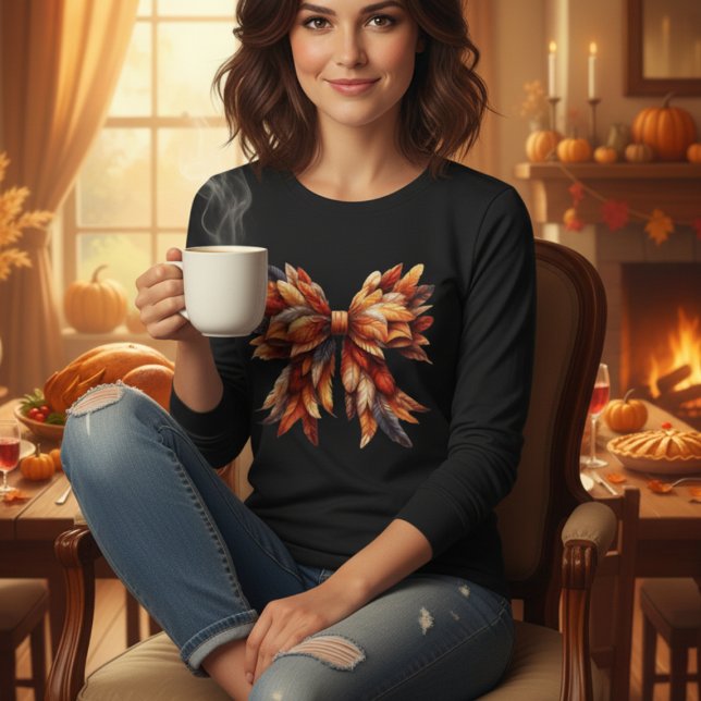 Fall Feather Bow Autumn Colors Thanksgiving  Tri-Blend Shirt (Beautiful fall feather bow in autumn colors. Perfect cozy gift for Thanksgiving & fall lovers! )