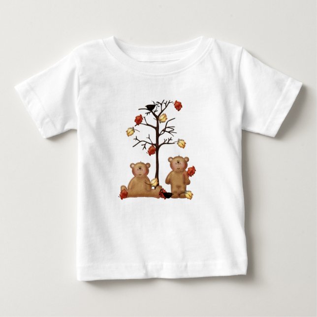 Fall Felt Teddy Bears Under A Tree Baby T-Shirt (Front)