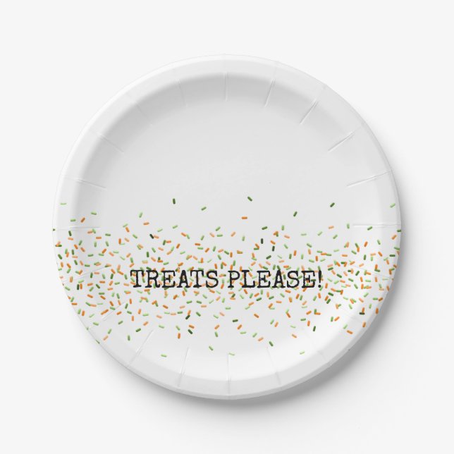 Fall Fest Halloween TREATS PLEASE Candy Sprinkles Paper Plates (Front)
