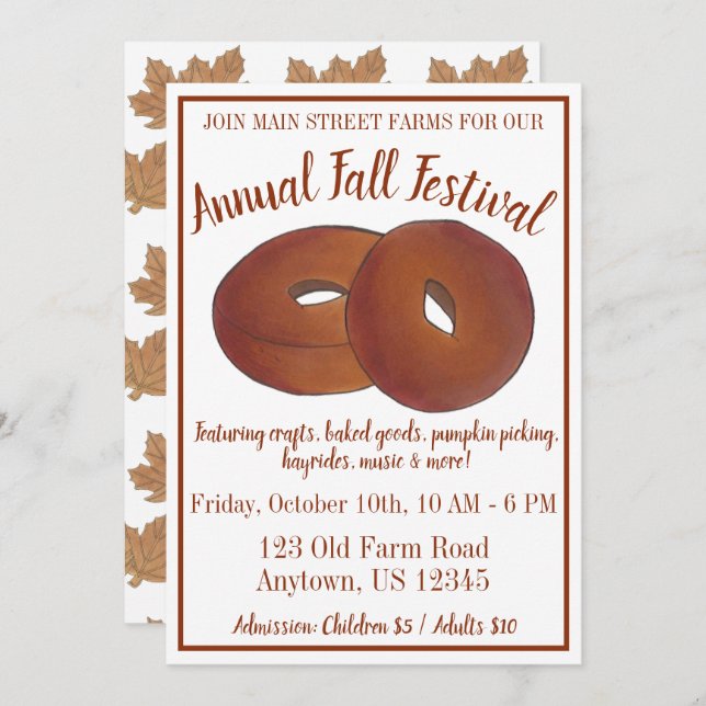 Fall Festival Apple Cider Donut Maple Leaf Candy Invitation (Front/Back)