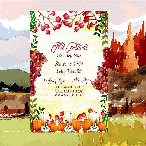 Fall Festival Autumn Berries Grapes White Pumpkin Poster