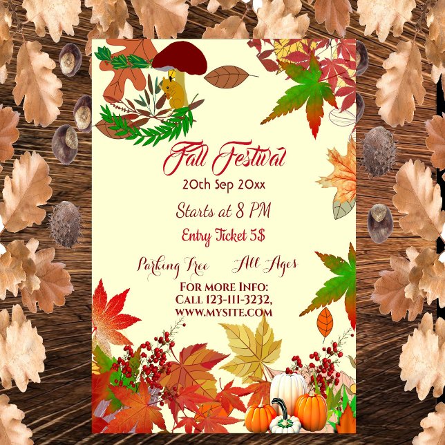 Fall Festival Autumn Colors Maple Leaves Pumpkins  Poster (Fall Festival)