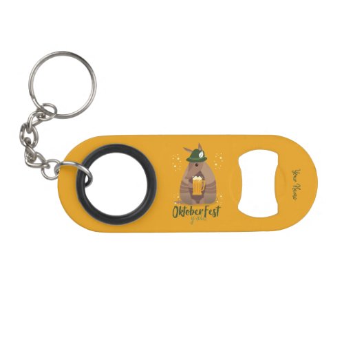 Fall Festival Beer Drinking Armadillo Texas  Keychain Bottle Opener