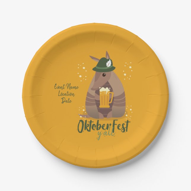 Fall Festival Beer Drinking Armadillo Texas  Paper Plates (Front)