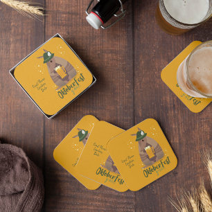 Fall Festival Beer Drinking Armadillo Texas Square Paper Coaster