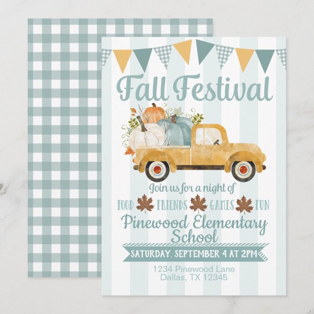 Fall Festival Invitation Rustic Truck (Front/Back)