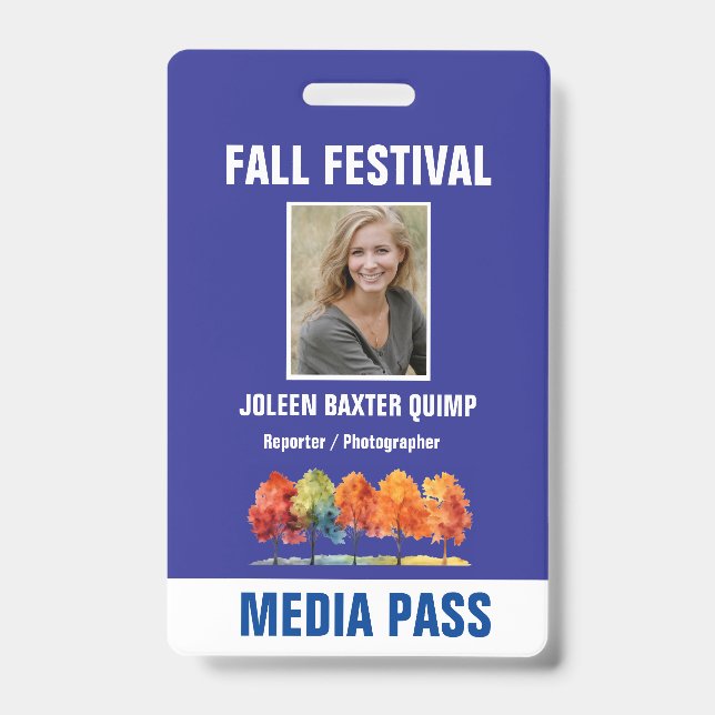 Fall Festival Security Media Pass QR code Badge (Front)