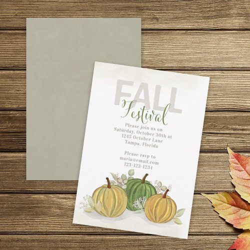 Fall Festival Watercolor Simple Pumpkin Gourd Invitation