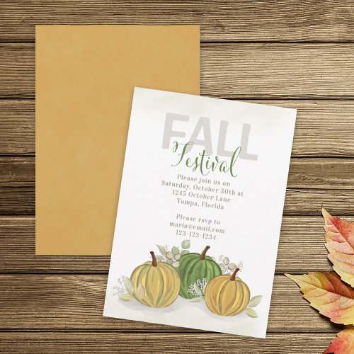 Fall Festival Watercolor Simple Pumpkin Gourd Invitation