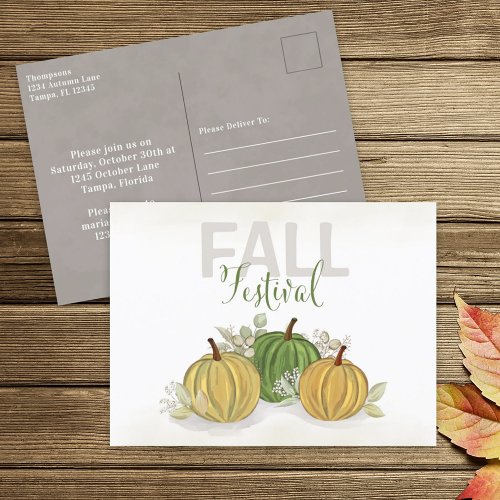 Fall Festival Watercolor Simple Pumpkin Gourd Postcard