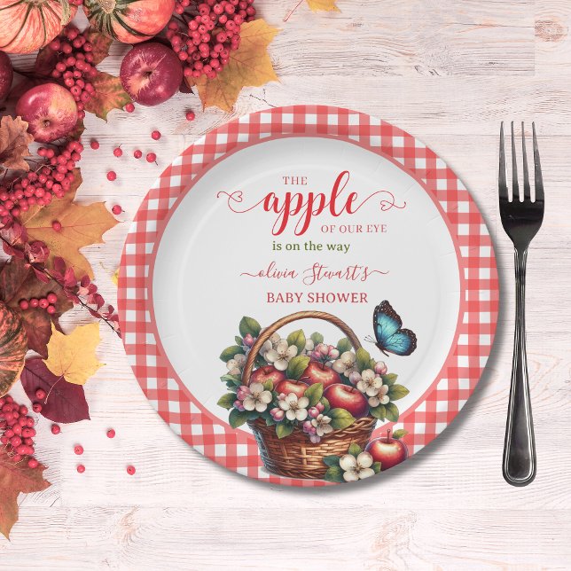 Fall festive plaid Apple theme Baby shower Paper Plates (Creator Uploaded)