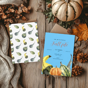 Fall Fete Autumn Party Colorful Pumpkins Blue Invitation
