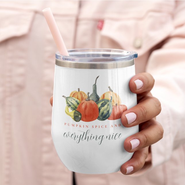 Fall Fete Autumn Party Colorful Pumpkins Thermal Wine Tumbler (Creator Uploaded)