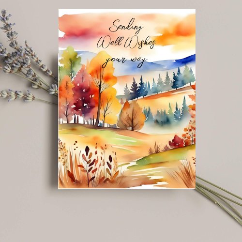 Fall fields autumn watercolor scenery well wishes postcard