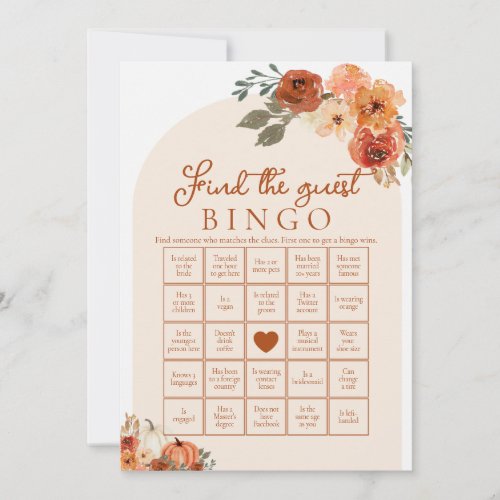Fall Find the Guest Bridal Shower Bingo Game Invitation