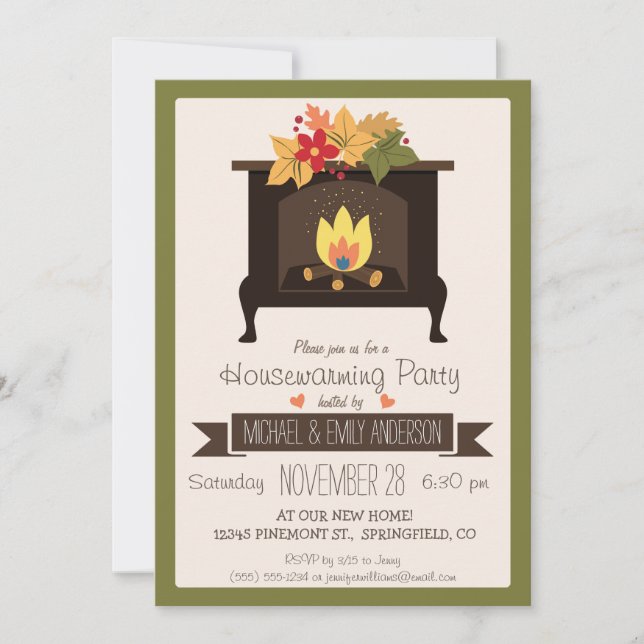 Fall Fireplace, Autumn Colors Housewarming Party Invitation (Front)