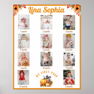 Fall First Year Monthly Photos Birthday Poster