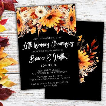 Fall Floral 10th Wedding Anniversary  Invitation by WittyPrintables at Zazzle
