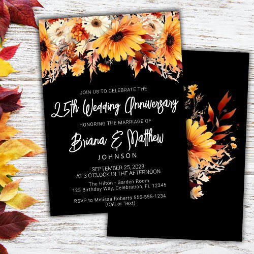 Fall Floral 25th Wedding Anniversary  Invitation