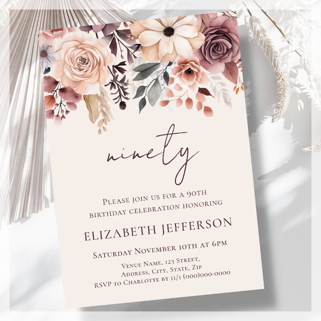 Fall Floral 90th Birthday Invitation (Creator Uploaded)