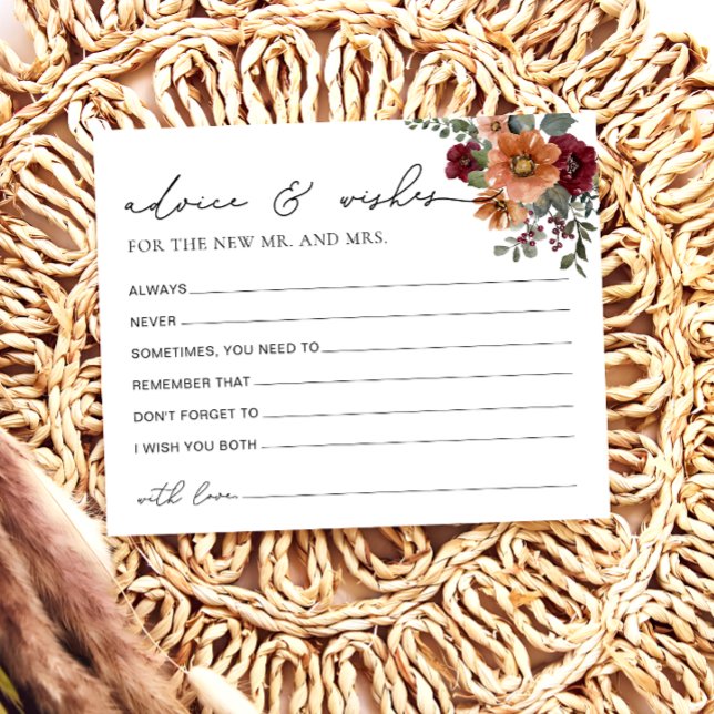 Fall Floral Advice and Wishes Bridal Shower Card (Creator Uploaded)
