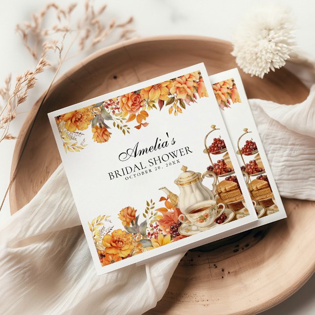 Fall Floral Afternoon Tea Party Bridal Shower Napkins (Creator Uploaded)