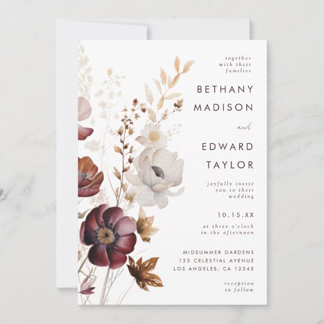 Fall Floral All-In-One Wedding Invitation (Front)