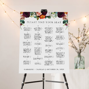 Fall Floral Alphabetical Seating Chart 100 Guests Foam Board
