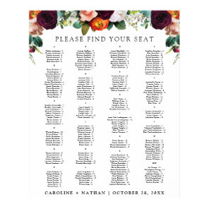 Fall Floral Alphabetical Seating Chart 200 Guests