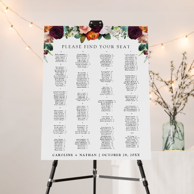 Fall Floral Alphabetical Seating Chart 200 Guests Foam Board (In Situ (Stand))